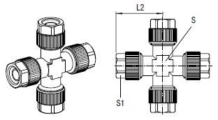 Kreuz-Verbinder, O.D. Schlauch 10.8 mm, O.D. Schlauch 24 mm