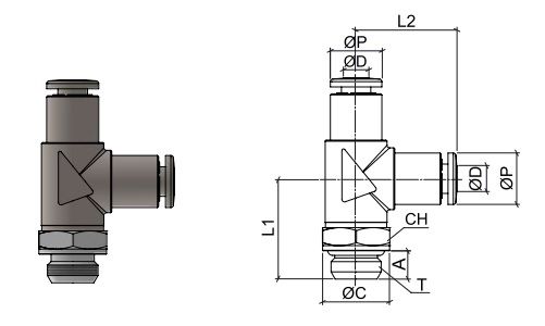 Drehbares männliches T-Verbinder mit BSPP-Außengewinde O.D. Schlauch 4 mm, Außengewinde G 1/8 