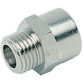 Gewindefitting, Verlängerung kurz, zylindrisch, Messing vernickelt, G 1/8 AG x G 1/8 IG