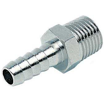 Einschraub-Schlauchtülle, Messing vernickelt, konisch, R 1/8 AG, Schlauchanschluss &Oslash; 9mm