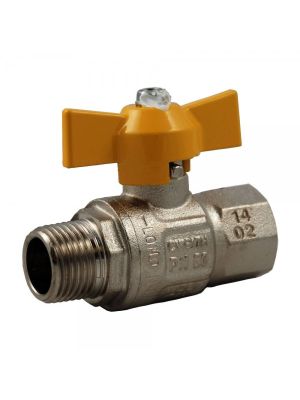 Kugelhahn für brennbare Gase, EN331 DVGW, Messing vernickelt, AG x IG, gelber Flügelgriff