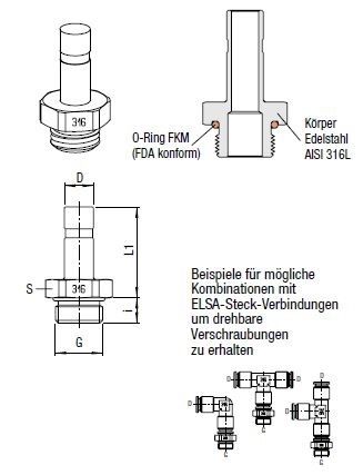 Gerader-Verbinder Push-In, Steckanschluss 6,0 mm, Außengewinde G 1/8