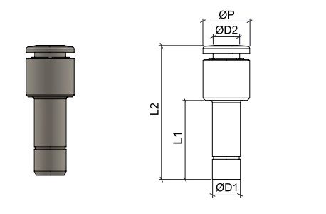 Reduzierstück , Steckanschluss 6 mm, O.D. Schlauch 4 mm