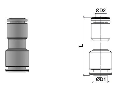 Reduzierter Steckanschlussverbinder aus Edelstahl AISI 316L, O.D. Schlauch 6 mm, O.D. Schlauch 4 mm