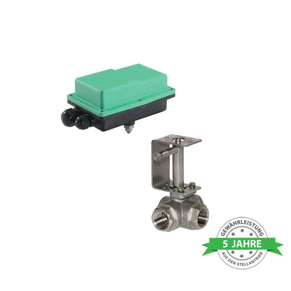 Comparato - Kugelhahn elektrisch mit Abstandshalter und Handnotbetätigung - Diamant PRO, T Bohrung, Edelstahl (Aisi 316), 3-Wege 1/4 W/W/W, PN64, 230V