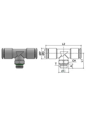  T-Steckanschlussverbinder aus Edelstahl AISI 316L mit BSPP-Aussengewinde